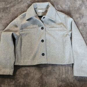 Mango MNG Womens Gray Cropped Button Up Jacket, Sz M,